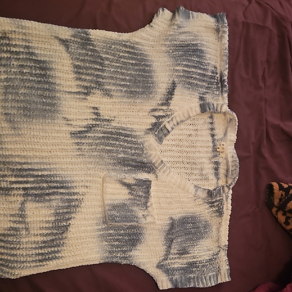 POL Blue and White V-Neck Sweater